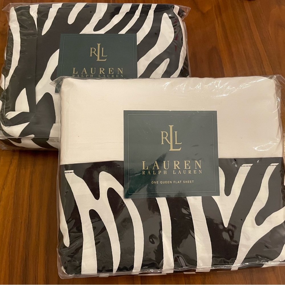 Lauren Ralph Lauren Black and White Zebra Print Queen Flat and Fitted Sheets